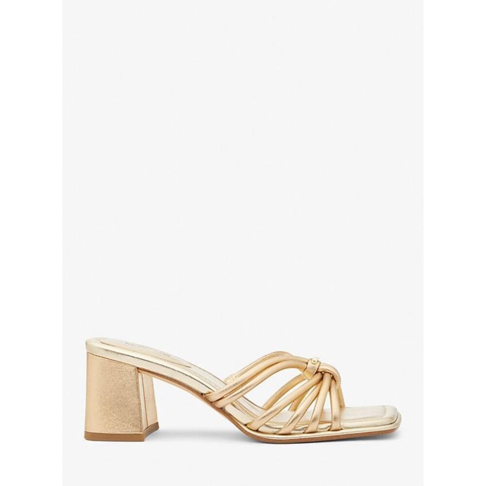 MICHAEL Michael Kors NWT 2.5” Astra Metallic Designer Leather Mule Pale Gold Siz - Picture 2 of 5